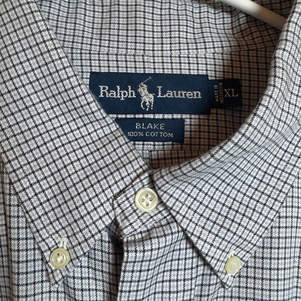 Ralph Lauren Mens XL Blake Blue White Micro Check Cotton Button Down Shirt - Picture 4 of 6